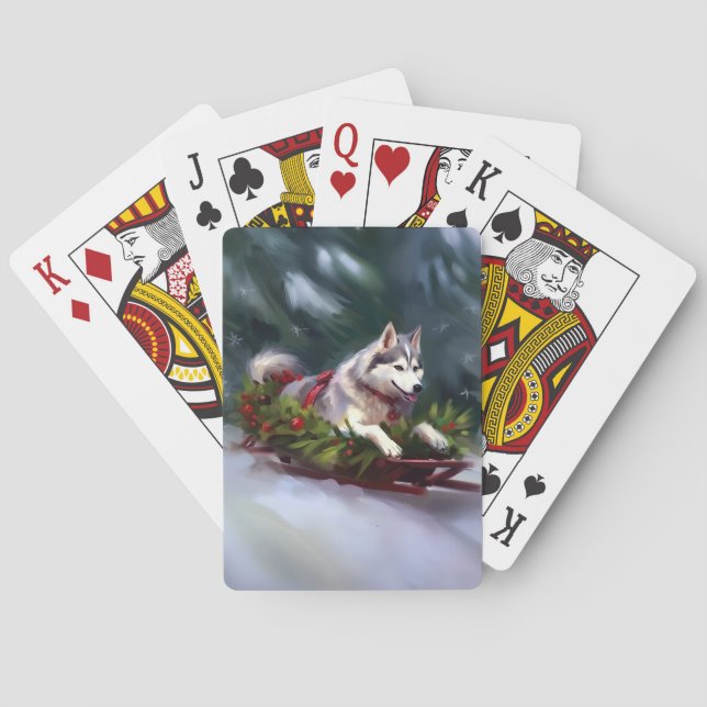 Siberian Husky Christmas snow winter Poker Cards (Back)