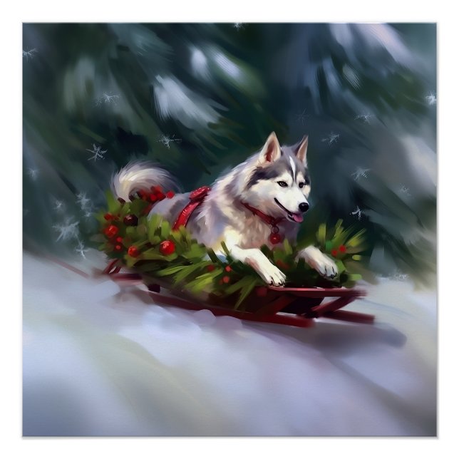 Siberian Husky Christmas snow winter Poster (Front)