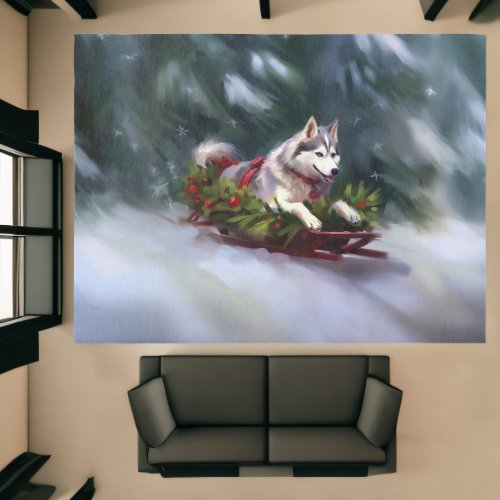 Siberian Husky Christmas snow winter Rug