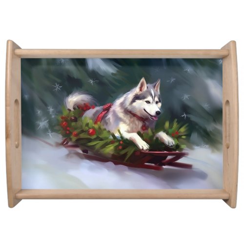 Siberian Husky Christmas snow winter Serving Tray