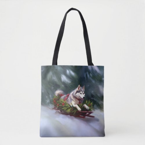 Siberian Husky Christmas snow winter Tote Bag