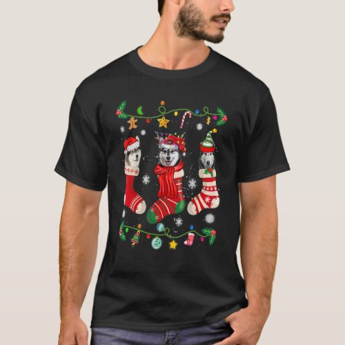 Siberian Husky Christmas Socks Xmas Dog T-Shirt