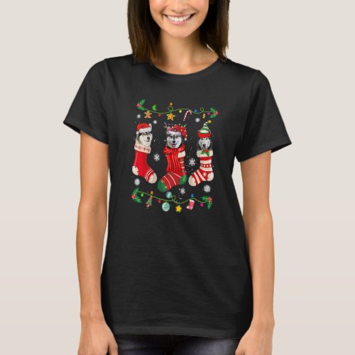 Siberian Husky Christmas Socks Xmas Dog T-Shirt