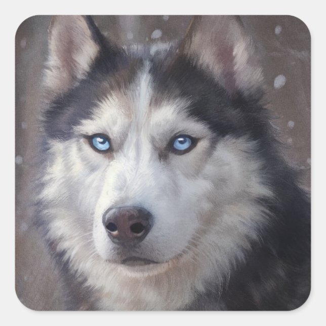 Siberian Husky Christmas Square Sticker (Front)