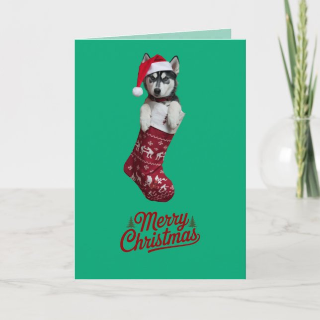Siberian Husky Christmas Stocking Card (Front)