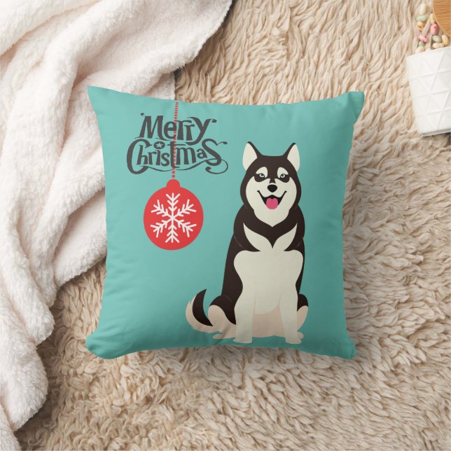 Siberian Husky Christmas  Throw Pillow (Blanket)
