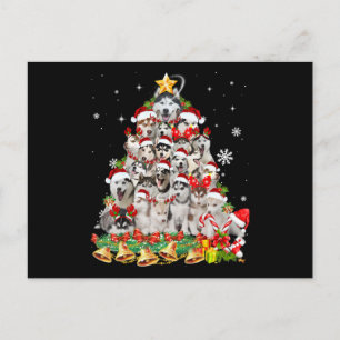 Siberian husky christmas tree lights dog xmas announcement postcard