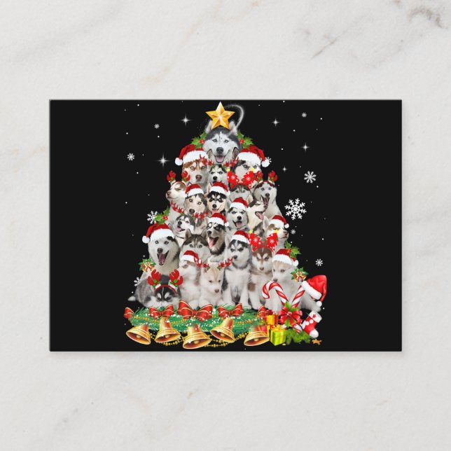 Siberian husky christmas tree lights | dog xmas business card (Front)