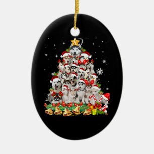 Siberian husky christmas tree lights dog xmas ceramic ornament