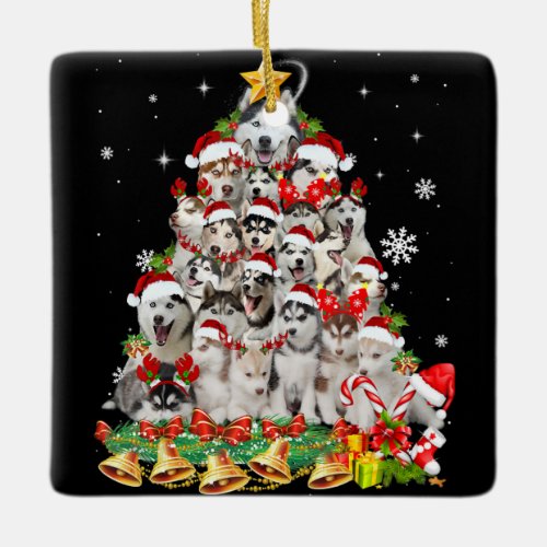 Siberian husky christmas tree lights  dog xmas ceramic ornament