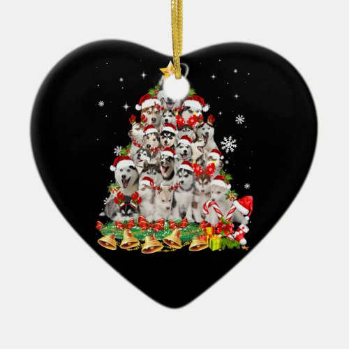 Siberian husky christmas tree lights  dog xmas ceramic ornament