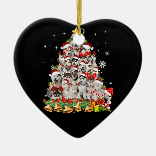 Siberian husky christmas tree lights | dog xmas ceramic ornament (Front)
