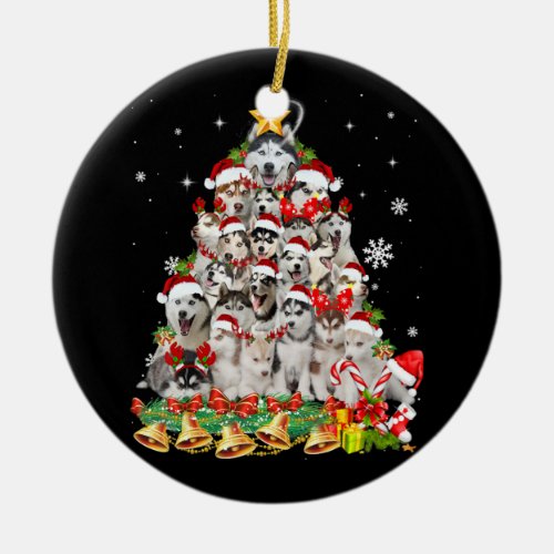 Siberian husky christmas tree lights  dog xmas ceramic ornament