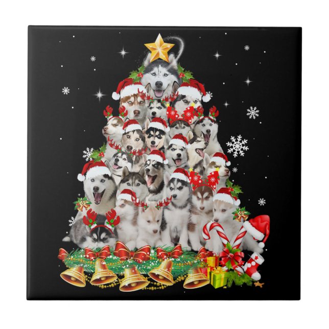 Siberian husky christmas tree lights | dog xmas ceramic tile (Front)