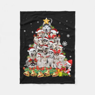 Siberian husky christmas tree lights dog xmas fleece blanket