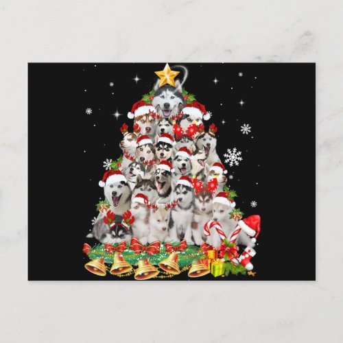 Siberian husky christmas tree lights  dog xmas holiday postcard