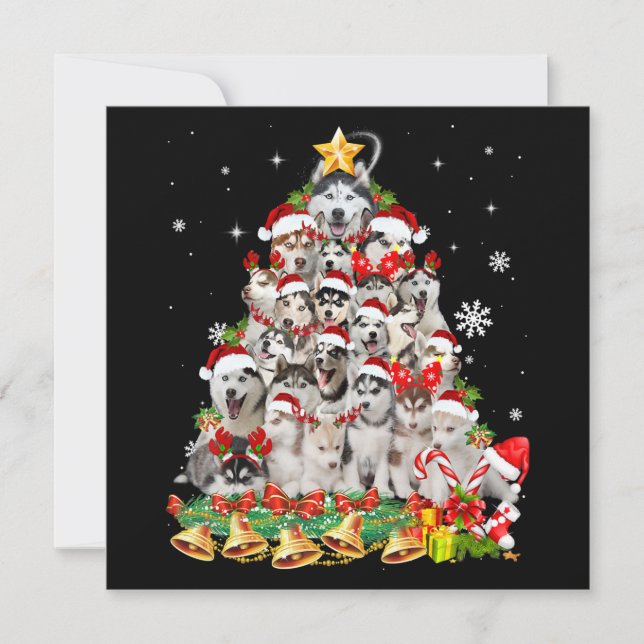 Siberian husky christmas tree lights | dog xmas invitation (Front)