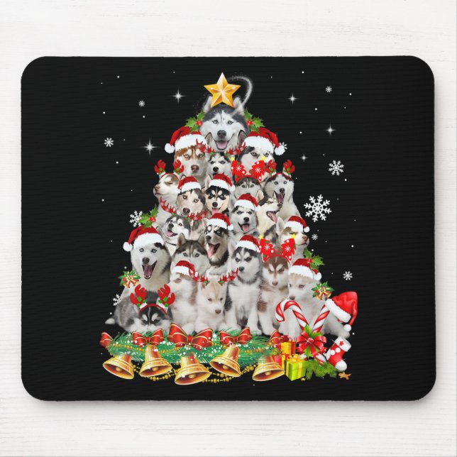 Siberian husky christmas tree lights | dog xmas mouse pad (Front)
