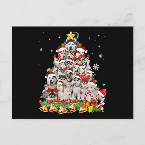 Siberian husky christmas tree lights  dog xmas postcard