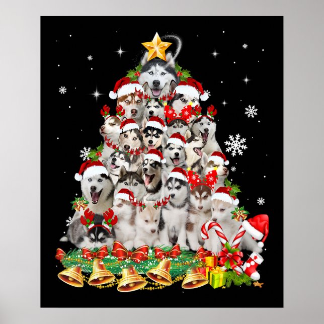 Siberian husky christmas tree lights | dog xmas poster (Front)