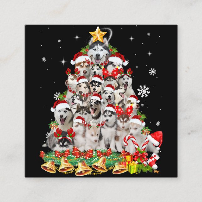 Siberian husky christmas tree lights | dog xmas square business card (Front)