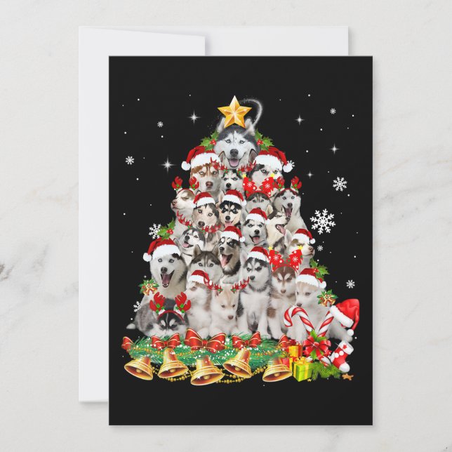 Siberian husky christmas tree lights | dog xmas thank you card (Front)