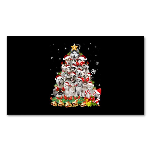 Siberian Husky Christmas Tree Lights Funny Dog Business Card Magnet (Front)