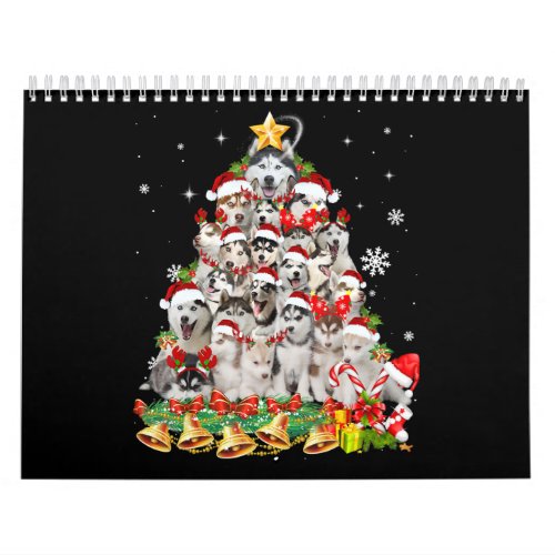 Siberian Husky Christmas Tree Lights Funny Dog Calendar