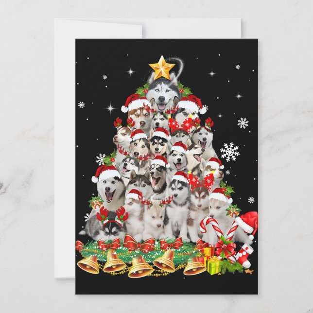 Siberian Husky Christmas Tree Lights Funny Dog Holiday Card (Front)