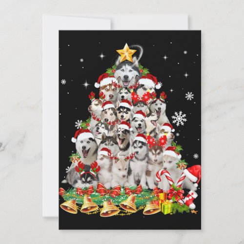 Siberian Husky Christmas Tree Lights Funny Dog Holiday Card