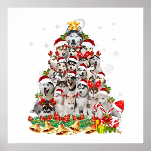 Siberian Husky Christmas Tree Lights Funny Poster