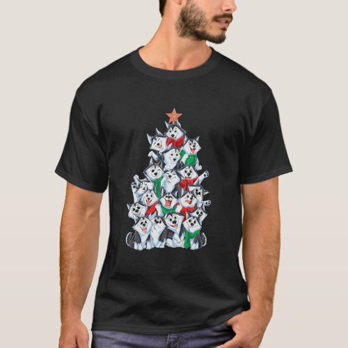 Siberian Husky Christmas Tree Lights Santa Xmas Gi T_Shirt