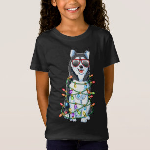 Siberian Husky Christmas Tree Lights Santa Xmas Gi T-Shirt