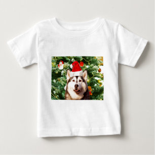 Siberian Husky Christmas Tree Ornaments Snowman Baby T-Shirt