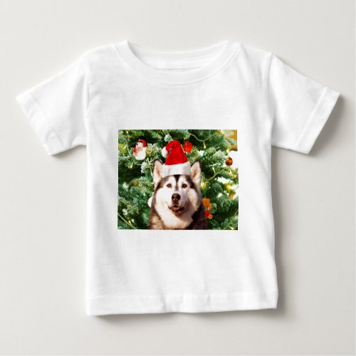 Siberian Husky Christmas Tree Ornaments Snowman Baby T_Shirt