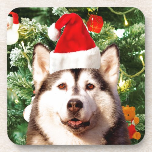 Siberian Husky Christmas Tree Ornaments Snowman Beverage Coaster
