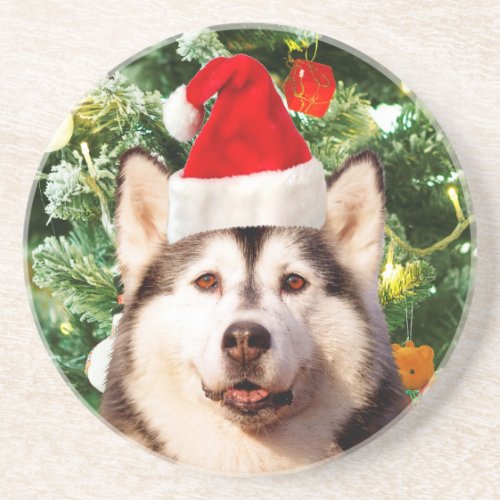 Siberian Husky Christmas Tree Ornaments Snowman Drink Coaster