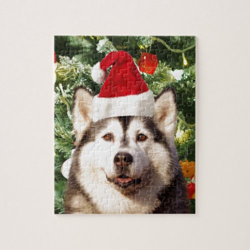 Siberian Husky Christmas Tree Ornaments Snowman Jigsaw Puzzle