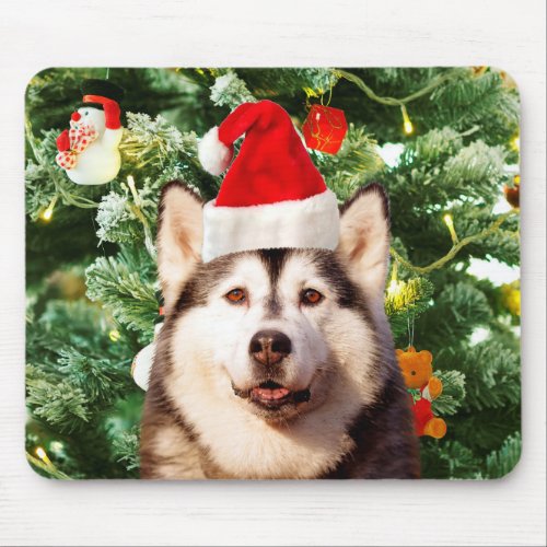 Siberian Husky Christmas Tree Ornaments Snowman Mouse Pad