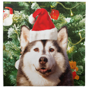 Siberian Husky Christmas Tree Ornaments Snowman Napkin