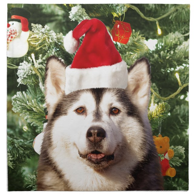 Siberian Husky Christmas Tree Ornaments Snowman Napkin (Front)