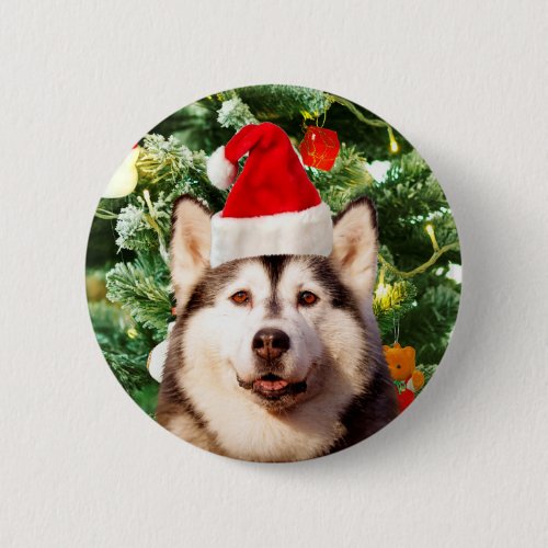 Siberian Husky Christmas Tree Ornaments Snowman Pinback Button