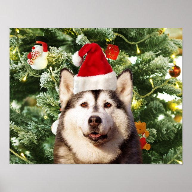 Siberian Husky Christmas Tree Ornaments Snowman Poster (Front)