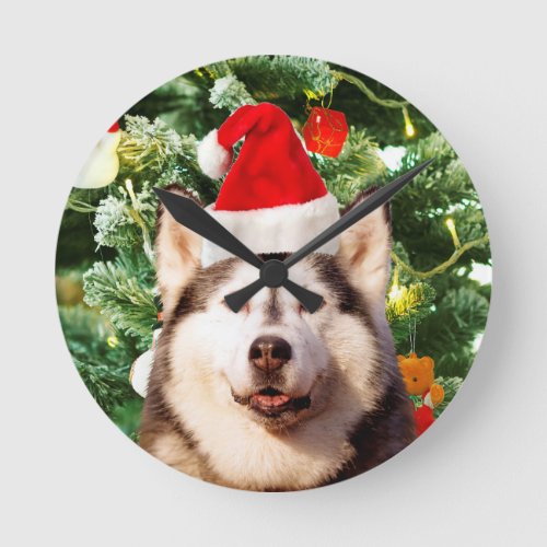 Siberian Husky Christmas Tree Ornaments Snowman Round Clock