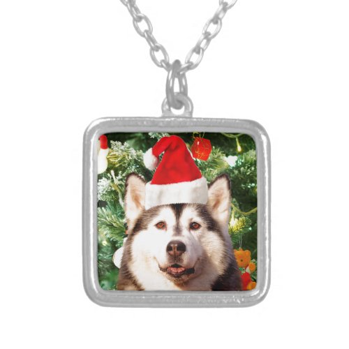 Siberian Husky Christmas Tree Ornaments Snowman Silver Plated Necklace