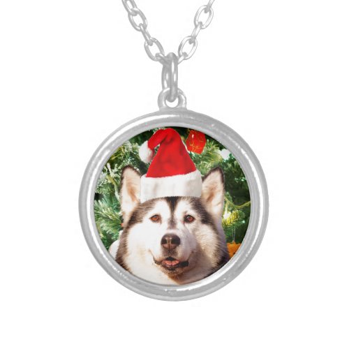 Siberian Husky Christmas Tree Ornaments Snowman Silver Plated Necklace