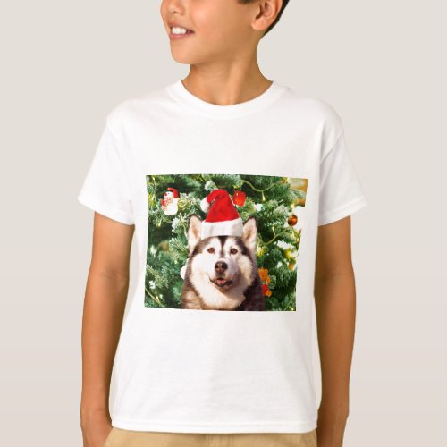 Siberian Husky Christmas Tree Ornaments Snowman T_Shirt