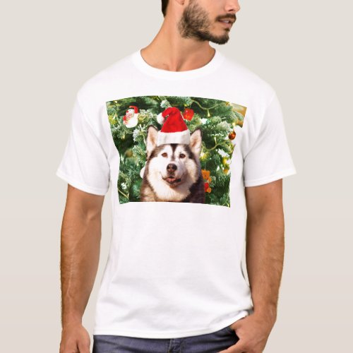 Siberian Husky Christmas Tree Ornaments Snowman T_Shirt