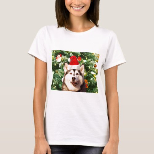 Siberian Husky Christmas Tree Ornaments Snowman T_Shirt