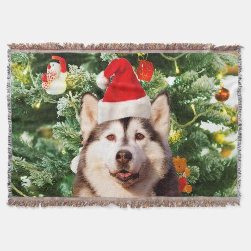 Siberian Husky Christmas Tree Ornaments Snowman Throw Blanket